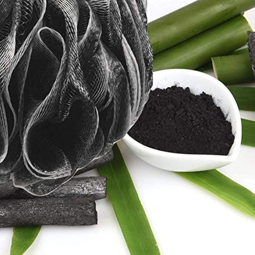 Loofah Charcoal Bath Sponge XL 75g Set By 4 Pack, Extra Large Mesh Pouf