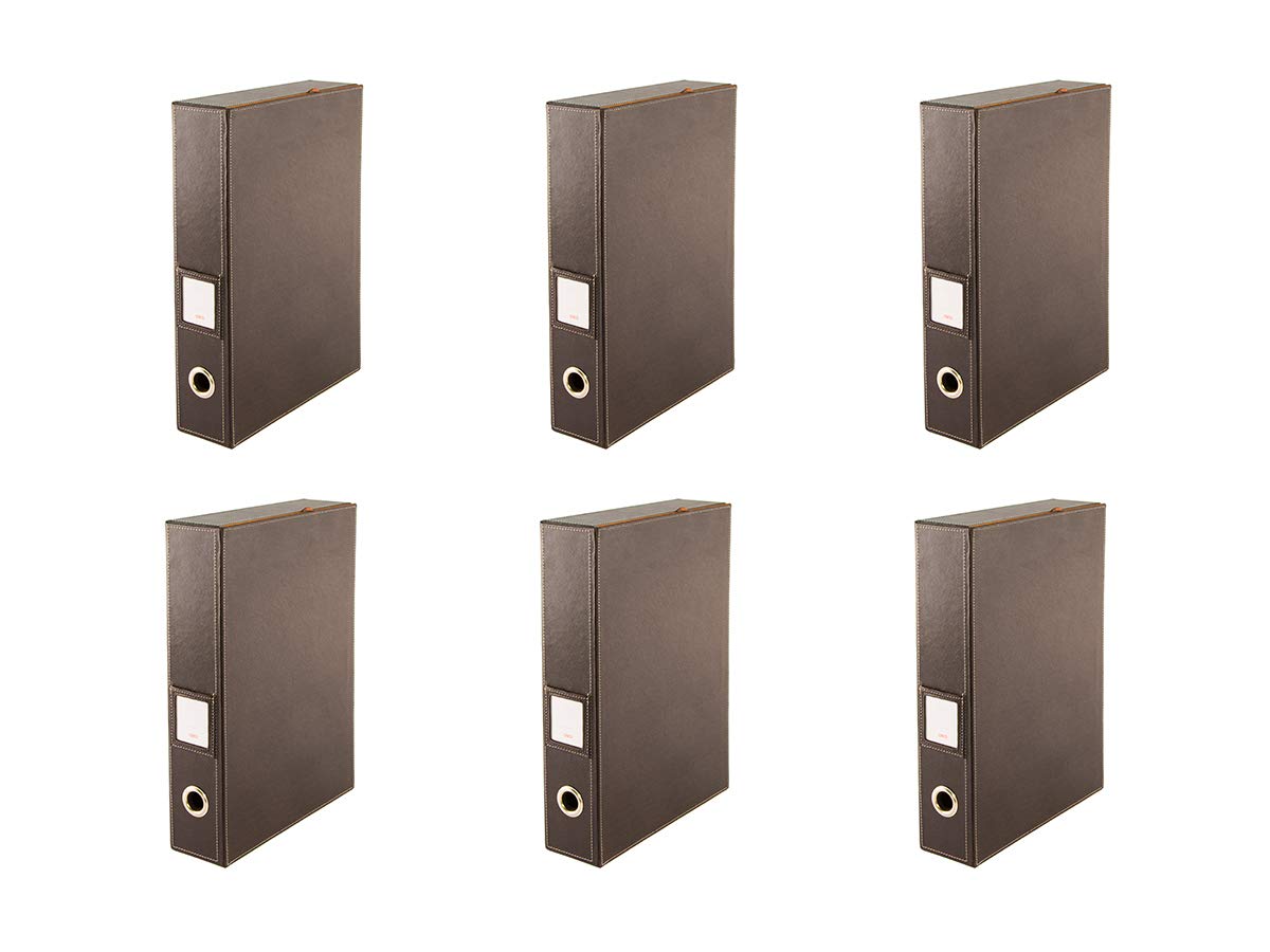 Osco Faux Leather Box File – Paperwork Archive, A4 Document Storage Box with Lock Spring & Press-Stud Fastening, Stylish Home & Office Filing Solution, 37.5×26.5×8 cm, 6-Pack, Brown