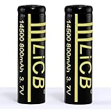 LiCB 14500 Battery 2 Pack 800mAh 3.7V Lithium ion Rechargeable Flat Top