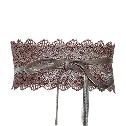 Women's Lace Belt Bow Tie Wrap Around Obi Waist Band Cincher Boho Soft PU Faux Leather For Dresses (Coffee) - Thumbnail 2