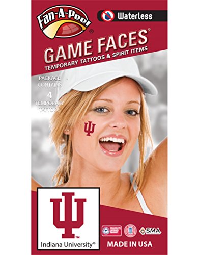 Fan A peel Indiana University (IU) Hoosiers â€“ Waterless Peel & Stick Temporary Spirit Tattoos â€“ 4-Piece â€“ Crimson IU Logo