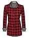 Meaneor Women's Polka Dot Lined Roll Up Sleeve Button Down Plaid Shirt