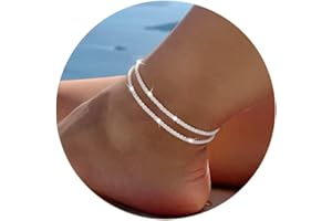 Moodear Ankle Bracelets for Women，Gold/Silver Layered Waterproof Adjustable Anklet for Women Glitter Gold Plated Anklets Silver Layered Moon Pendant Anklet Summer Beach Anklet for Women Anklet Set
