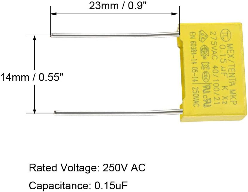 sourcing map Safety Capacitors Polypropylene Film 0.15uF 275VAC X2 MKP 5 Pcs, 0.15uF, 5pcs - Image 4