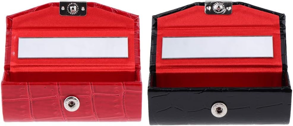 B Blesiya 2 Colors Soft Leather Lipstick Case Holder Crocodile Pattern Lip Gloss Organizer Bag for Purse Cosmetic Storage Kit with Mirror Black/Red