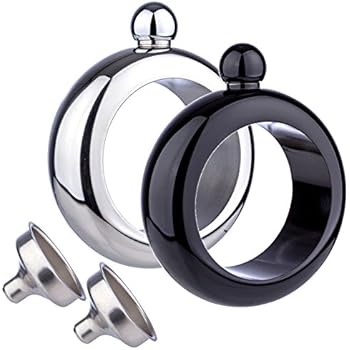 Bangle Bracelet Wine/Alcohol 3.5 oz Flask - Stainless Steel Black and Silver Creative Gift Set for Women - Bonus Funnel Included