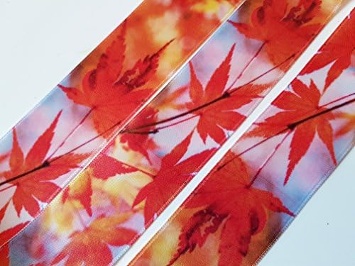 Satin Autumn Fall Maple Leaves Leaf Ribbon 40mm wide. Wreaths Cake Trim, floristry. Brown, Rust Copper. Not Wired. From a UK seller and stockist