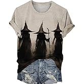 Halloween Shirts for Women Witches Gather T-Shirt Fall Casual Holiday Tee Witch Graphic Short Sleeve Vintage Salem Top