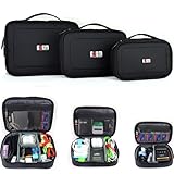 BUBM 3pcs Portable Electronic Accessories Travel Organizer Bag, Black