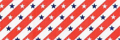 Venus Ribbon V16474 1 1/2 Inch Stars &amp; Stripes Patriotic Printed Polyester Grosgrain Ribbon 5 yards White/Multi