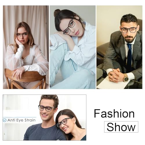 2 Pack Blue Light Blocking Glasses for Women and Men, Clear Frame Square Eyeglasses with Anti-Eyestrain Lenses, Lightweight Glasses for Computer, Reading, Gaming, TV and Phone Use