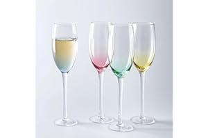 Mingle Rainbow Champagne Glass - Set of 4 (7.2oz.) Lead-Free Glass, Champagne Flutes for Prosecco, Sparkling Wine, Champagne 
