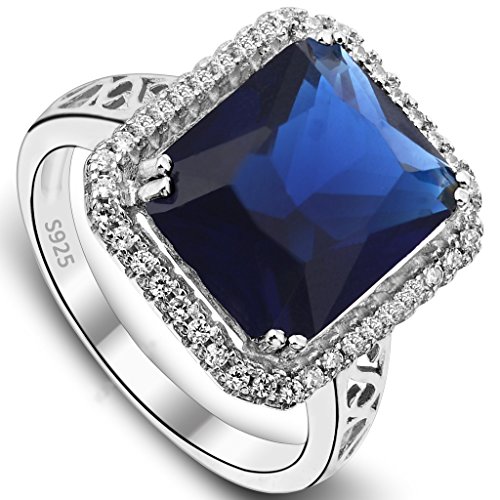 EVER FAITH 925 Sterling Silver Blue Sapphire Color 3 Carat Radiant Cut CZ Engagement Ring