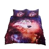 YOUSA YOU SA Wolf Bedding Set Colorful Galaxy Print Duvet Covers Twin-2Pcs
