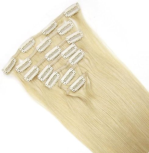 VANLINKE Clip in Remy Human Hair Extensions 7PCS Full Head Straight (20inch 70g, 60 White Blonde)