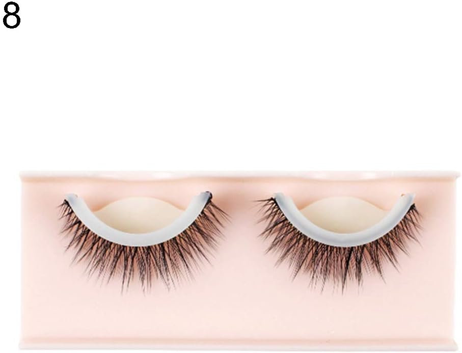 yibenwanligod 3D Faux Mink Reusable Natural Curly Thick Self-adhesive A Pair of False Fake Eyelashes Quick Wear 8#