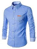 Yong Horse Men's Plaid Lapel Long Sleeve Button Down Casual Shirt With Chest Pocket
