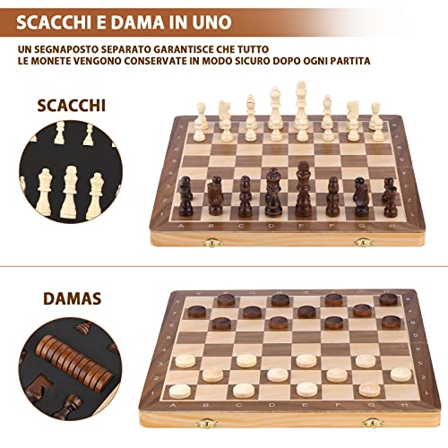 Peradix 2 in 1 Wooden Chess Board, Magnetic Chess Board, Checkers and Chess Board Folding Wood 38 x 38 cm with Travel Magnets for Adults and Children, Professional