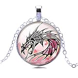 Jiayiqi Women Men Magic Large Dragon Star Crescent Time Gem Dangle Pendant Silvery Chain Necklace
