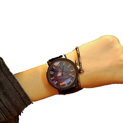 Men/Women Quartz Alloy Dial Leather Strap Couple Wrist Watches with Stainless Steel Dia, Black Cube