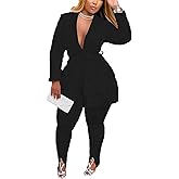 Recious Womens Sexy 2 Pieces Denim Printed Zipper Jackets Bodycon Pants Party Clubwear Tracksuit Outfits Set