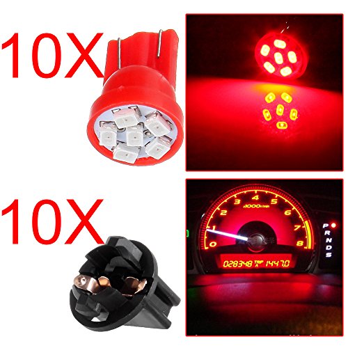 10x T10 194 168 Dash Instrument Red LED Light Bulbs