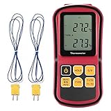 GoerTek Digital Thermometer Bi-channel Input LCD Blacklight with Two K-type thermocouple the Current Measurement Hold for J/K/T/E/N/R Type Thermocouples to Directly Contact with the Measured