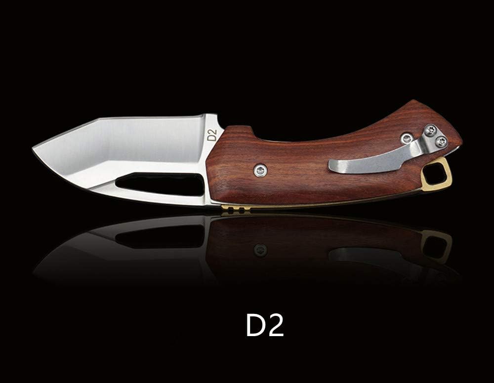 KUNSON Handmade Camping Pocket Folding Knife Damascus/D2 Steel Blade Red Sandalwood Handle with Pocket Clip (D2 Blade)