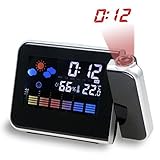 Projection Alarm Clock, Dewanxin Rotating Projection Digital Alarm Clock with LED Backlight & Snooze Display Temperature/Day/Date/Hygrometer/Humidity 12 Hour & 24 Hours