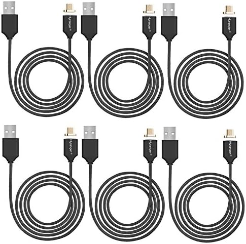 hyranger 6pcs 2nd Generation Micro USB Magnetic Cable 3Ft/1m Nylon braided Data Sync Charger Cord for Android Smartphone Samsung OPPO HTC Google Blackberry Smart Watch(black)