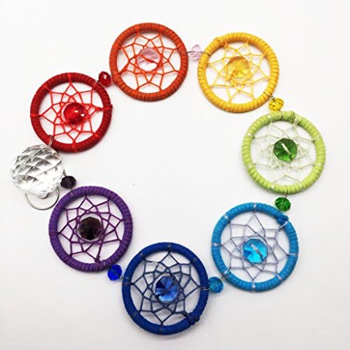 2pcs Handmade 7 Chakra Dream catcher Fengshui Pendant with 20mm Crystal Chandelier Ball Prisms Suncatcher Rainbow Ornament