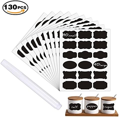 Chalkboard Label Stickers - 130 Reusable Kitchen Labels by KUMY with A Chalk Marker to Label your Jars Bottles Containers, Perfect for Your Pantry Storage Party Decoration &amp; DIY Craft