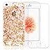 Iphone SE Case, A-Focus Rose Gold Luxury Bling Glitter Bumper Clear Transparent Soft Gel TPU Case with Colloid Infused Glitter Stars + Glass Screen Protector for Iphone 5 / 5s / SE ( Rose Gold )