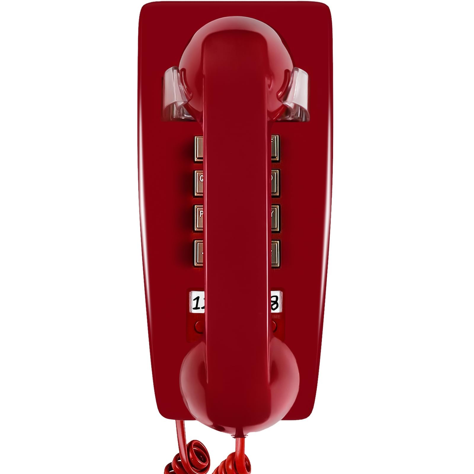Photo 1 of Sangyn Retro Wall Phones for Landline with Loud Mechanical Ringing Vintage Wall Mount Phone with Volume Adjustable Old Fashioned Corded Telephone for Kitchen Home School Hotel Office, Red