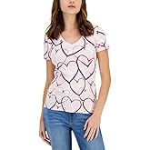 Tommy Hilfiger Women's Heart Print V-Neck Top (Ballerina Pink Combo, Medium)