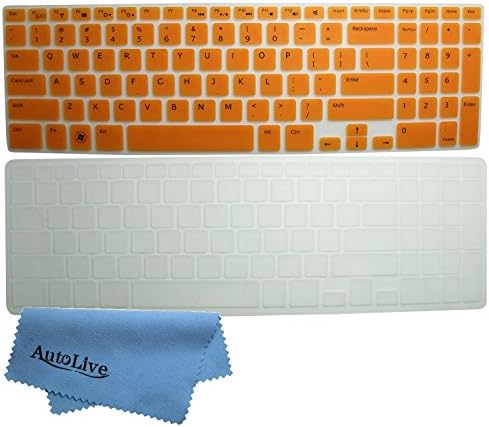 AutoLive 2-Pack Translucent Silicone Gel Keyboard Protector Cover Skin for 15.6" New Dell Inspiron 15R i15R i15RM i15RV N5110 M5110 M511R US Layout + 1 x Microfiber Cleaning Cloth from AutoLive(Orange+Clear)