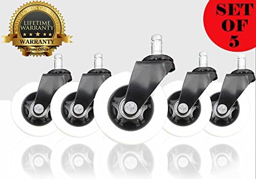 Office Chair Caster Wheels - Rollerblade Style - Set of 5 Polyurethane wheels | SAFE for Hardwood Floors &amp; Provide SMOOTH, EFFORTLESS GLIDE | Tool Free Install | 4 COLORS available