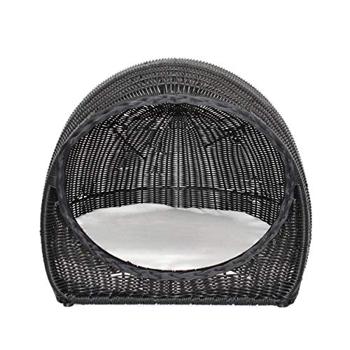 Christopher Knight Home Hayes Outdoor Wicker Igloo Pet Bed with Cushion, Black and Beige