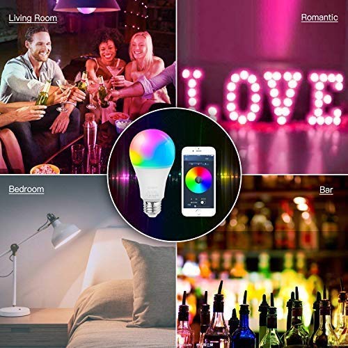 Smart WiFi LED Light Bulb A19 800Lm, Color Changing, Dimmable, No Hub Required, iOS/Android Smartphone APP Remote Control Home Night lamp, Work with Alexa & Google Assistant (2 Pack)
