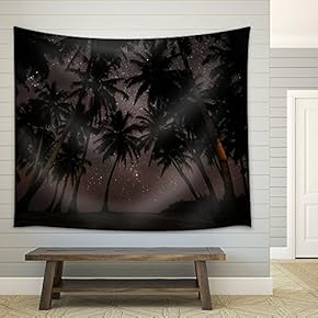 Palm Trees Under Starry Sky - Fabric Wall Tapestry Home Decor - 51x60 inches