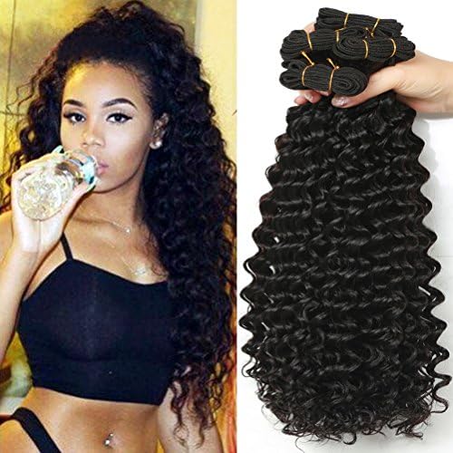 Shireen 8A Malaysian Deep Wave Virgin Hair 3 Bundles Wet and Wavy Human Hair 100% Unprocessed Virgin Human Hair Extensions 95-105g/pc Natural Black Color Can Be Dyed and Bleached( 18 18 20inch)