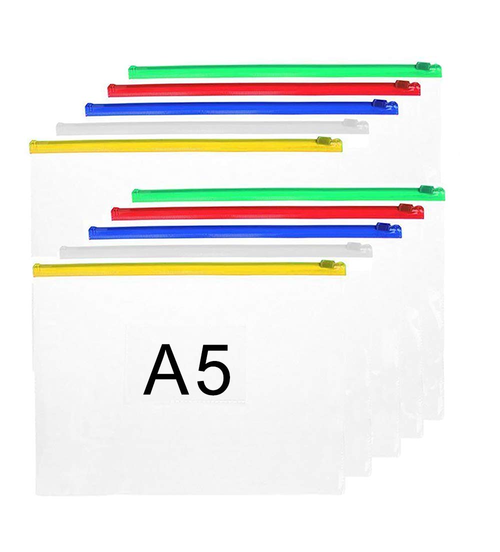 A5 Zip Wallet A5 Transparent Zip Bag Clear Plastic File Bags File Folders Zip Bags (A5-10Pcs)