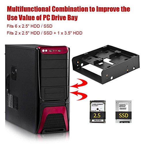 Richer-R 2.5 Hard Drive Bracket, OImaster 2.5"/3.5" HDD/SSD to 5.25" Floppy-Drive Bay Computer Mounting Bracket Supports 7mm - 15mm 2.5inch HDD - Thumbnail 2