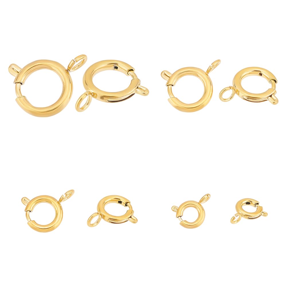 UNICRAFTALE 8Pcs 4 Sizes Stainless Steel Spring Ring Clasps Real 18K Gold Plated Open Spring Ring with Jump Rings Round Clasps Spring Ring Jewelry Connectors for Jewelry Making