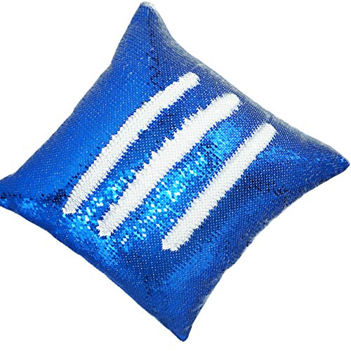 URSKYTOUS Reversible Sequin Pillow Case Decorative Mermaid Pillow Cover Color Changing Cushion Throw Pillowcase 16" x 16",White and Dark Blue - Thumbnail 4