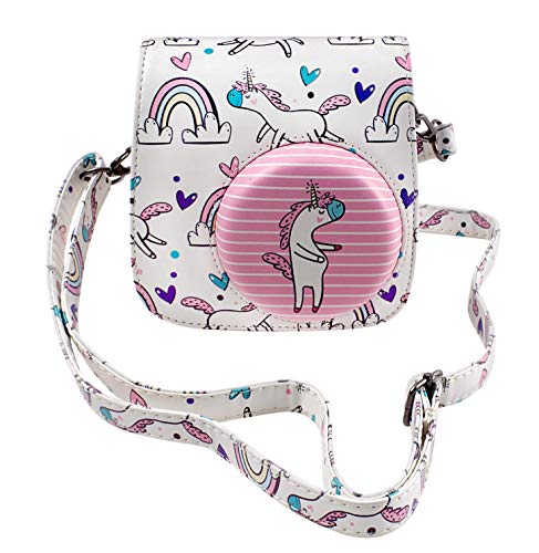 Katia Camera Case Bag Compatible for Fujifilm Instax Mini 9/ Mini 8+/ Mini 8 Instant Film Camera with Shoulder Strap and Photo Accessories Pocket - White Unicorn