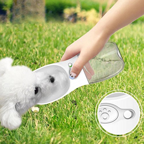 Dog Water Bottle, OOEOO Pet Travel Portable Dispenser Outdoor Cat Puppy Drinking Fountain (White, Free Size)