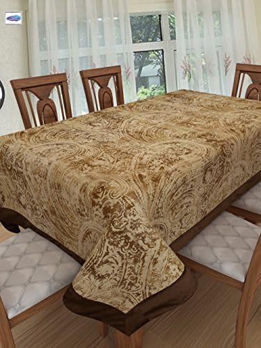 Clasiko 4 Seater Fabric Table Cover; Brown Abstract On Beige Base; Anti Slip; 54x78 Inches; D'Décor Fabric