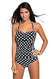 Aleumdr Women's Vintage Teddy Tankini Printing One Piece Hot Spring Swimsuit