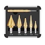 Step Drill Bit Set, Tacklife PSD4 Titanium Spiral Grooved Drill Bit & Automatic Center Punch, Double Cutting Blades, X-Type Opening, Laser Marking|5-Piece Set|Total 50 Sizes
